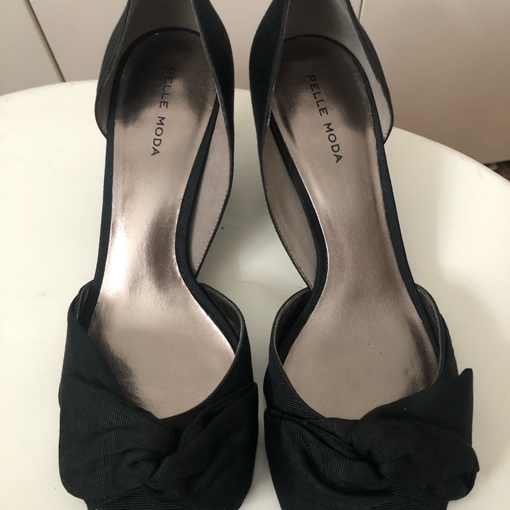Pelle Moda Black Silk Moire D’Orsay Women's Heels with Bow